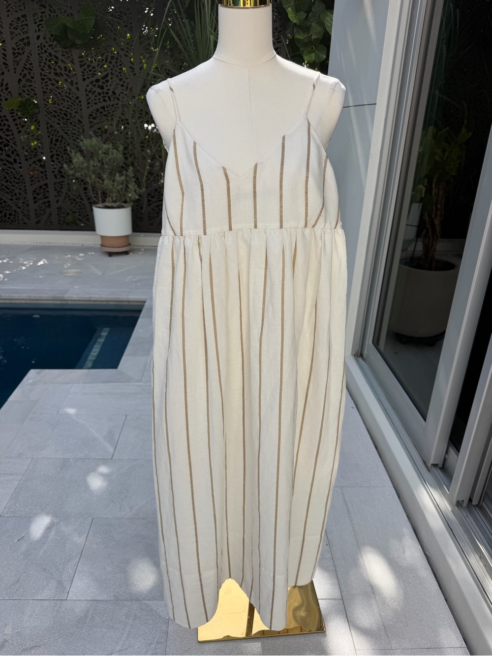 & Other Stories Cream Midi Dress with Tan Stripes